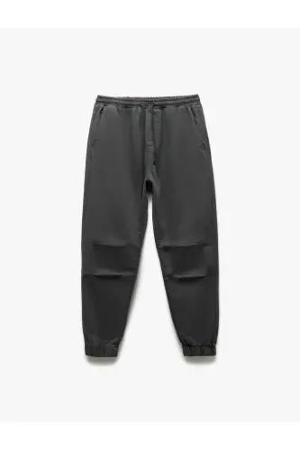 Beli Bağcıklı Chino Cepli Pamuklu Jogger Pantolon - Antrasit - 3