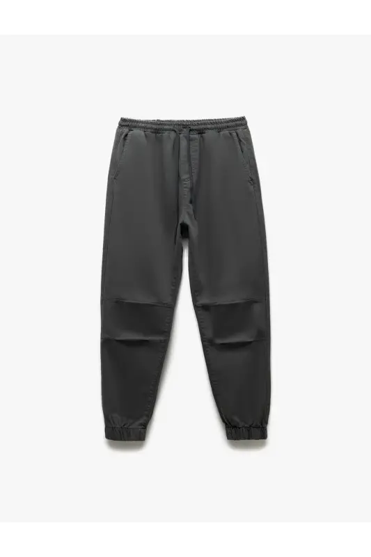 Beli Bağcıklı Chino Cepli Pamuklu Jogger Pantolon - Antrasit - 3