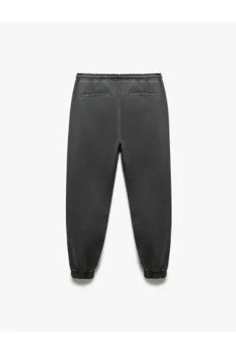 Beli Bağcıklı Chino Cepli Pamuklu Jogger Pantolon - Antrasit - 4