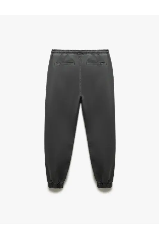Beli Bağcıklı Chino Cepli Pamuklu Jogger Pantolon - Antrasit - 4