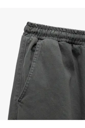Beli Bağcıklı Chino Cepli Pamuklu Jogger Pantolon - Antrasit - 5