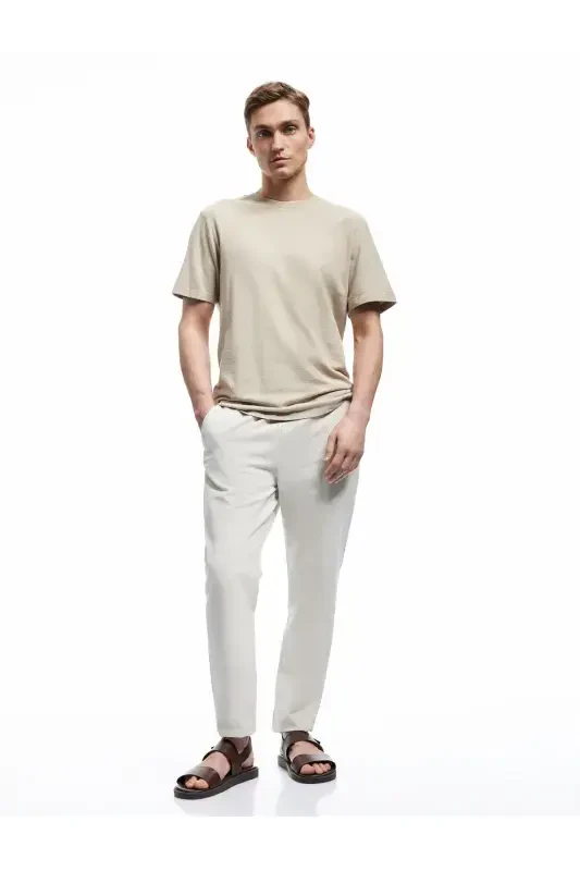 Beli Bağcıklı Pamuklu Cep Detaylı Kanvas Chino Pantolon-Gri - 2