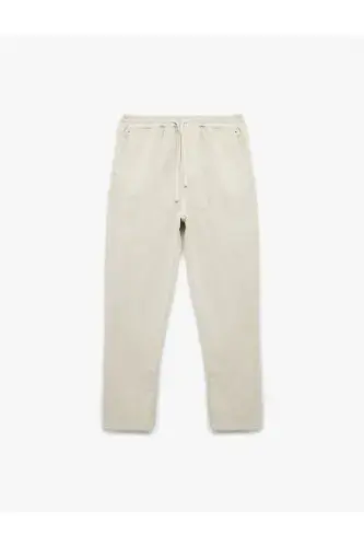 Beli Bağcıklı Pamuklu Cep Detaylı Kanvas Chino Pantolon-Gri - 3