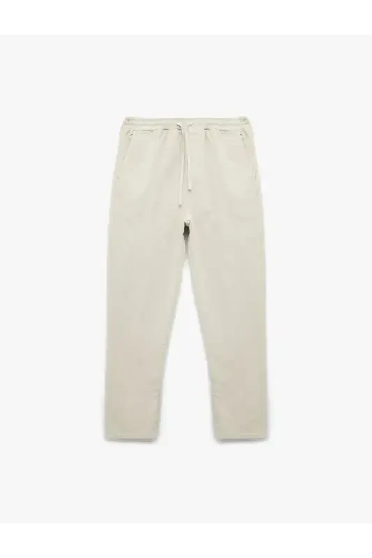 Beli Bağcıklı Pamuklu Cep Detaylı Kanvas Chino Pantolon-Gri - 3