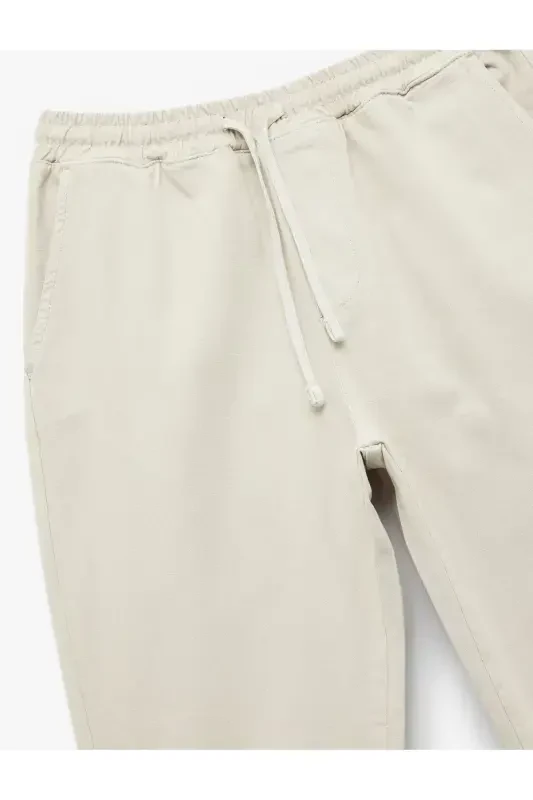 Beli Bağcıklı Pamuklu Cep Detaylı Kanvas Chino Pantolon-Gri - 5