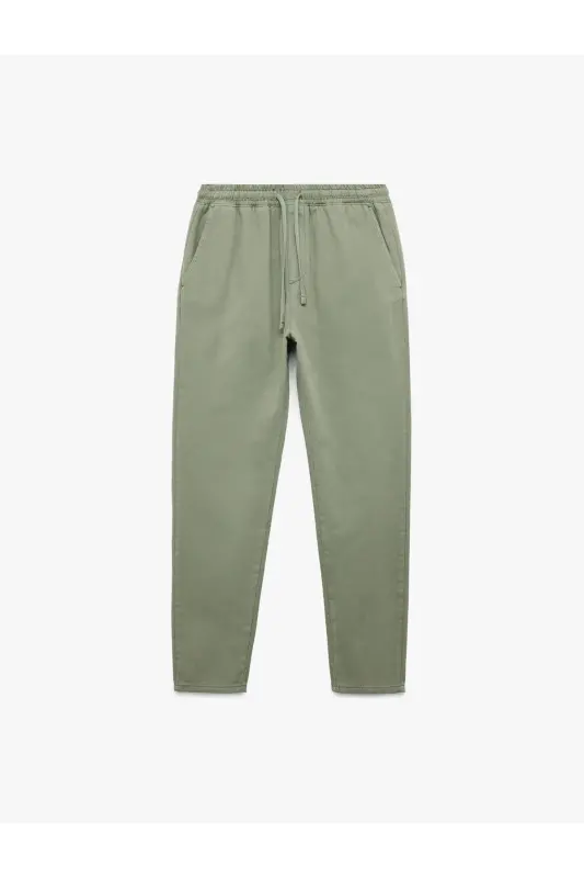 Beli Bağcıklı Pamuklu Cep Detaylı Kanvas Chino Pantolon - Açık Yeşil - 3