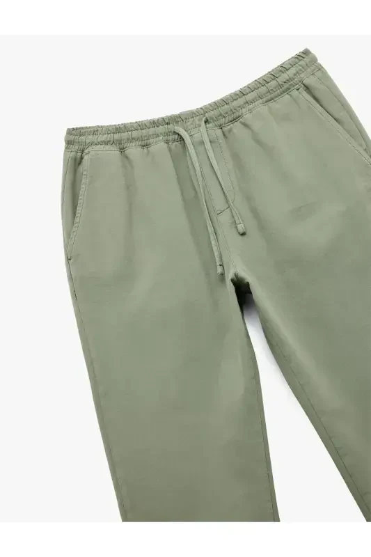 Beli bogʻichli paxtali choʻntak detallari kanvas chino shim - 5