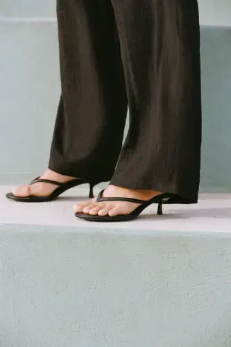 BELİ ELASTİK GENİŞ PAÇA PANTOLON-Siyah - 6