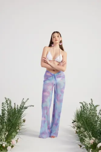 Beli Ip Detaylı Tül Pareo Shirred Pantolon Lila - Lila - 3