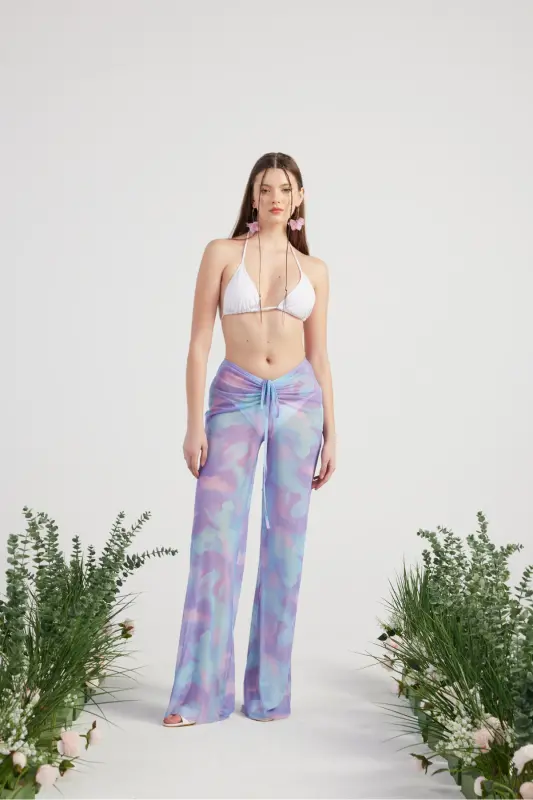 Beli Ip Detaylı Tül Pareo Shirred Pantolon Lila - 1