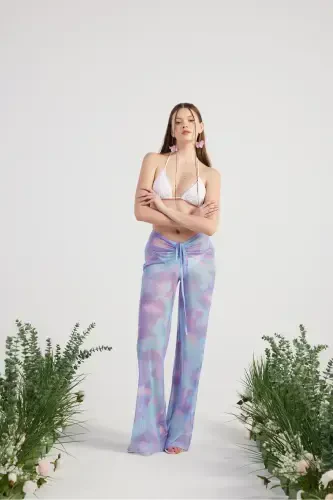 Beli Ip Detaylı Tül Pareo Shirred Pantolon Lila - HOLLY LOLLY (1)