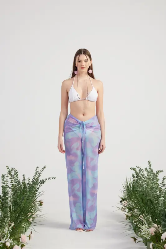 Beli Ip Detaylı Tül Pareo Shirred Pantolon Lila - 4