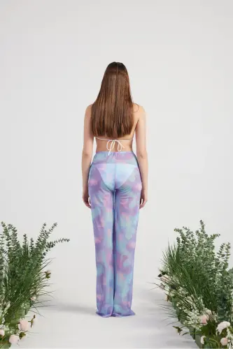 Beli Ip Detaylı Tül Pareo Shirred Pantolon Lila - 5