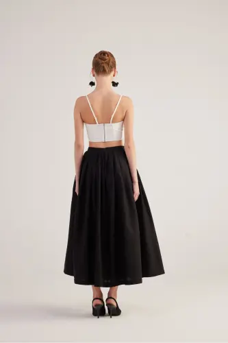 Beli Kemerli Cepli Astarlı Uzun Olivia Etek Siyah-Siyah - 5