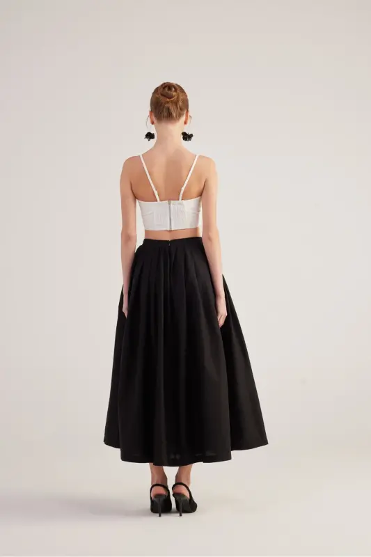 Beli Kemerli Cepli Astarlı Uzun Olivia Etek Siyah-Siyah - 5