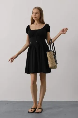 Beli Korseli Mini Elbise - Siyah - 3