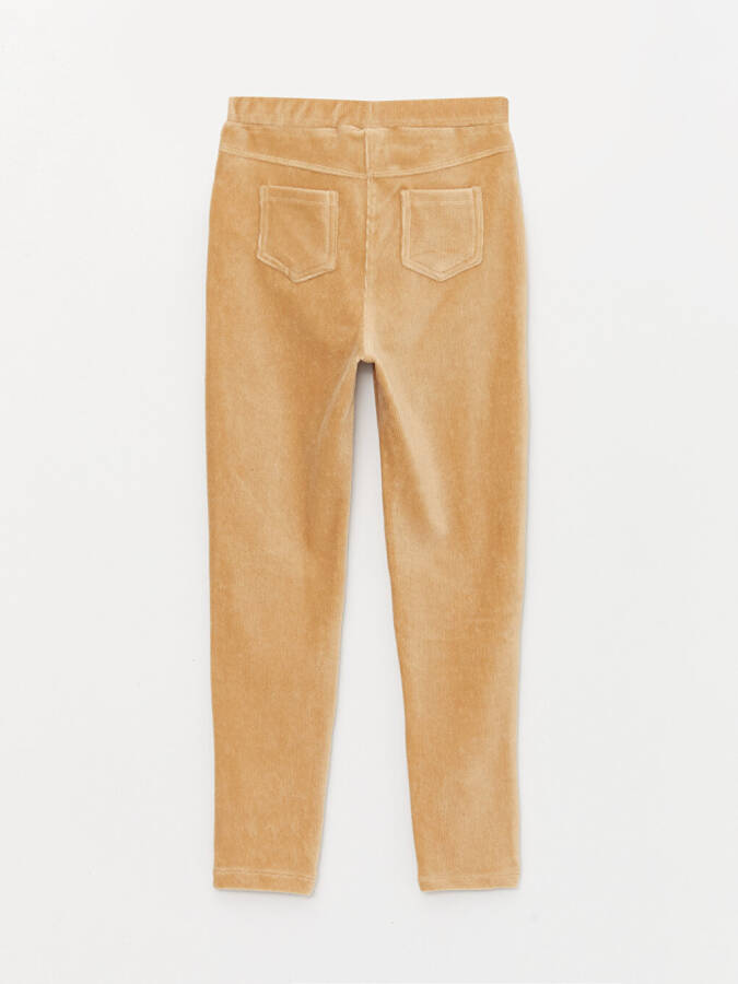 Bej Beli Lastikli Kadife Kız Çocuk Tayt-Bej - 10