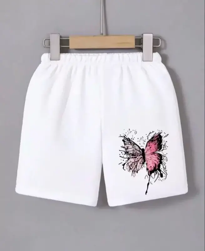 Beli Lastikli Baskılı Mini Şort - Beyaz - BÜYÜKBEDENIZ