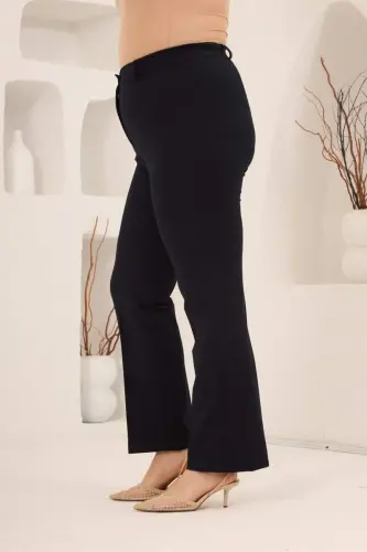 Beli Lastikli Büyük Beden Gabardin Geniş Paça Pantolon Lacivert - BÜYÜKBEDENIZ (1)