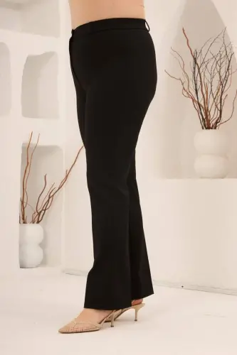 Beli Lastikli Büyük Beden Gabardin Geniş Paça Pantolon Siyah - BÜYÜKBEDENIZ (1)