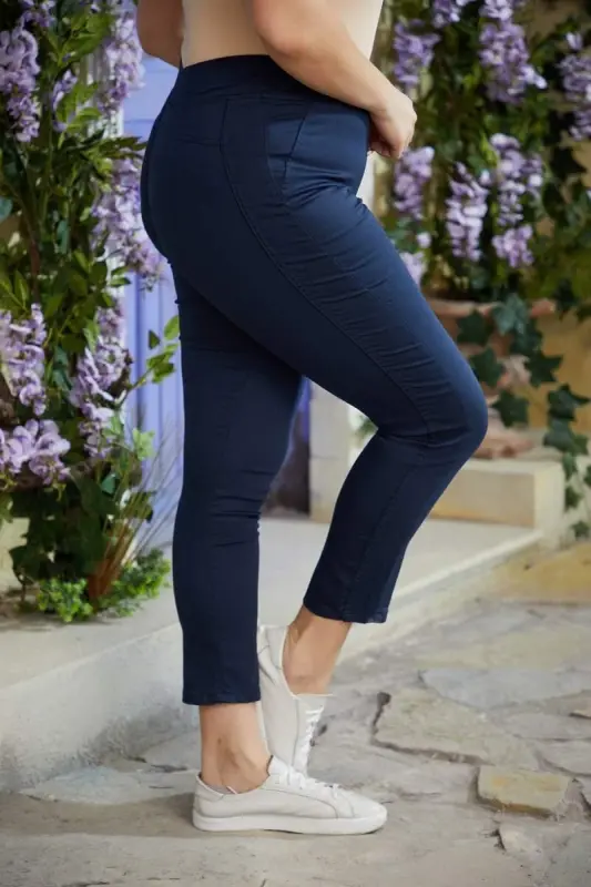 Beli Lastikli Büyük Beden Kışlık Pamuk Pantolon Lacivert - 3