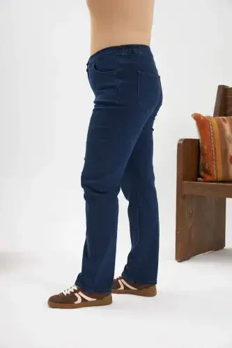 Beli Lastikli Büyük Beden Kot Pantolon Mavi - 2