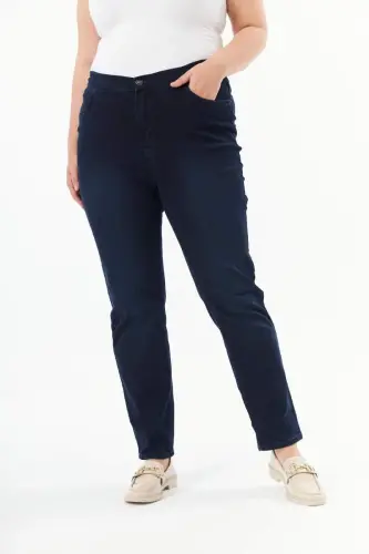 Beli Lastikli Büyük Beden Koyu Lacivert Kot Pantolon - BÜYÜKBEDENIZ (1)