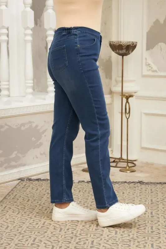 Beli Lastikli Büyük Beden Mavi Kot Pantolon - 2