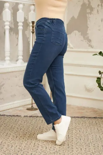 Beli Lastikli Büyük Beden Mavi Kot Pantolon - 3