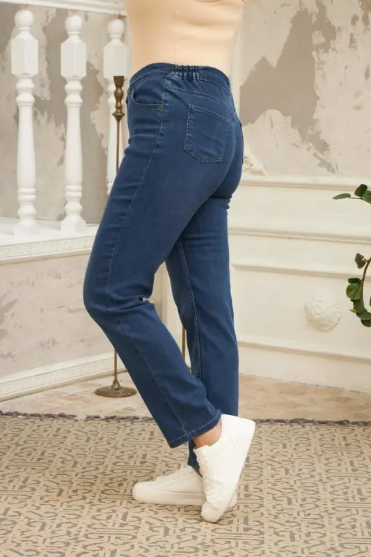 Beli Lastikli Büyük Beden Mavi Kot Pantolon - 3