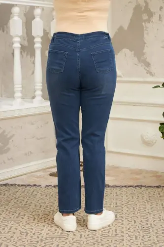 Beli Lastikli Büyük Beden Mavi Kot Pantolon - 4