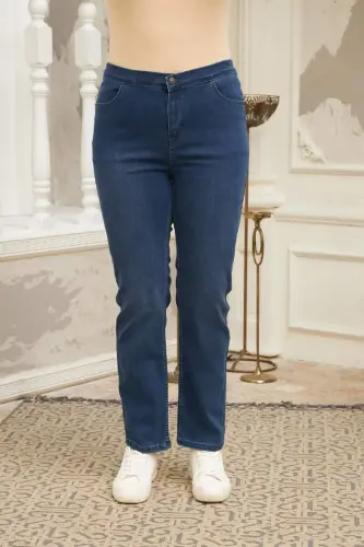 Beli Lastikli Büyük Beden Mavi Kot Pantolon - 1