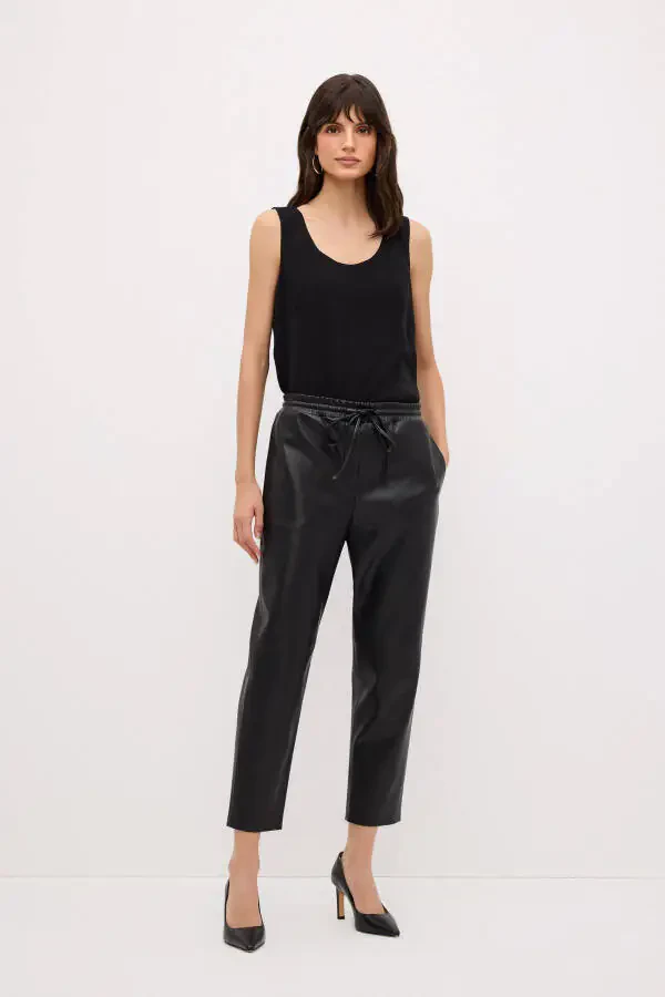 Beli Lastikli Deri Pantolon-001 - 1