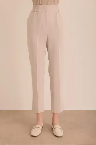Beli Lastikli Detaylı Dokuma Havuç Pantolon-Bej - AKER (1)