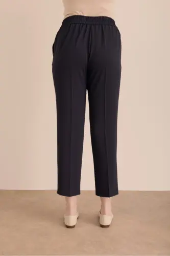 Beli Lastikli Detaylı Dokuma Havuç Pantolon - Lacivert - 5