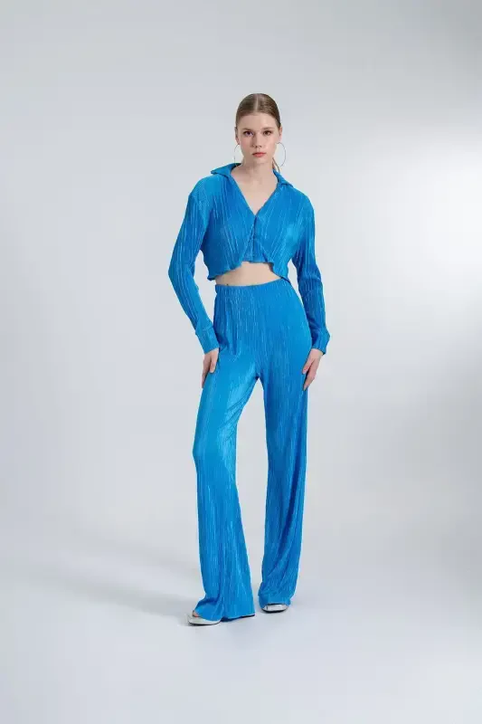 Beli Lastikli Esnek Comfy Pantolon Mavi-Mavi - HOLLY LOLLY