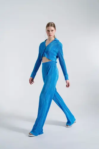 Beli Lastikli Esnek Comfy Pantolon Mavi - Mavi - 2
