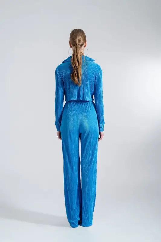 Beli Lastikli Esnek Comfy Pantolon Mavi - Mavi - 4