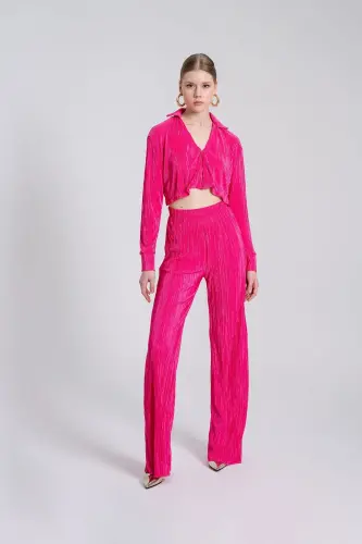 Beli Lastikli Esnek Comfy Pantolon Pembe - Pembe - 7