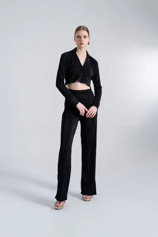 Beli Lastikli Esnek Comfy Pantolon Siyah - Siyah - 9