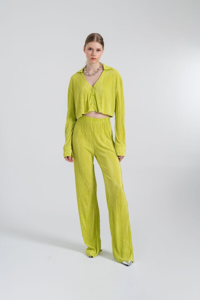 Beli Lastikli Esnek Comfy Pantolon Yeşil - Yeşil - 9