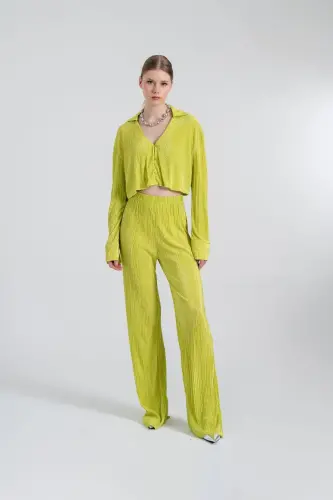 Beli Lastikli Esnek Comfy Pantolon Yeşil - Yeşil - 3