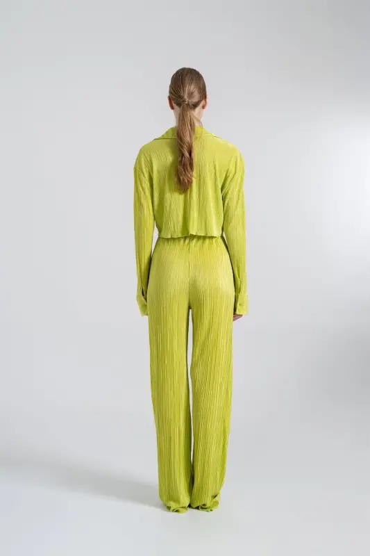 Beli Lastikli Esnek Comfy Pantolon Yeşil - Yeşil - 5