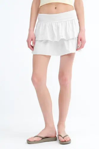 Beli Lastikli Fırfırlı Mini Etek E1555-K3-Kar Melanj - ADDAX (1)