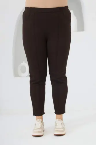 Beli Lastikli Fitilli Büyük Beden Kahve Çelik Örme Pantolon - 1