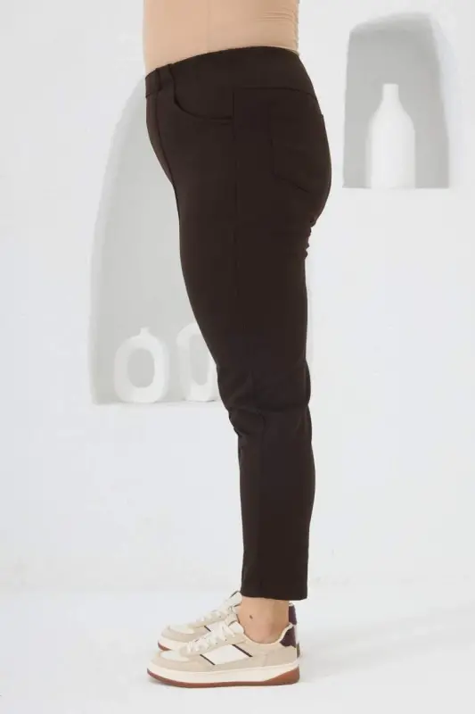 Beli Lastikli Fitilli Büyük Beden Kahve Çelik Örme Pantolon - 2