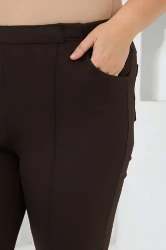 Beli Lastikli Fitilli Büyük Beden Kahve Çelik Örme Pantolon - 3