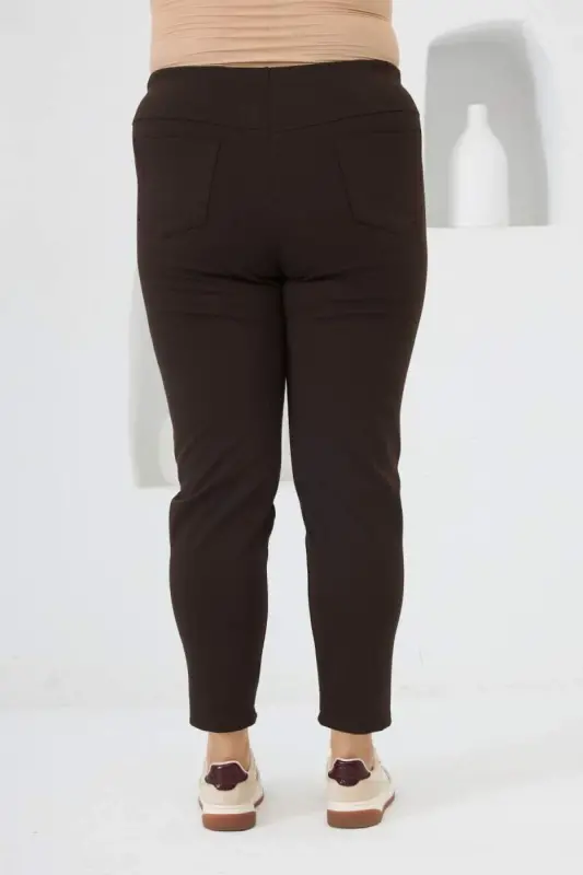 Beli Lastikli Fitilli Büyük Beden Kahve Çelik Örme Pantolon - 4