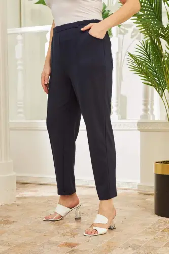Beli Lastikli Fitilli Büyük Beden Lacivert Çelik Örme Pantolon - 3