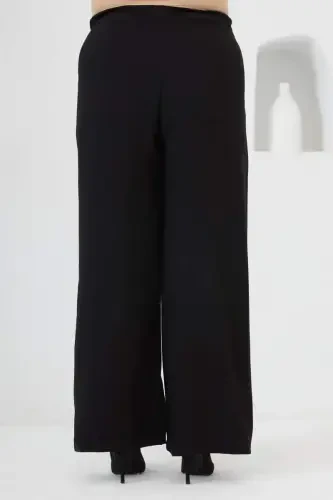Beli Lastikli Geniş Paça Büyük Beden Pantolon Siyah - 5